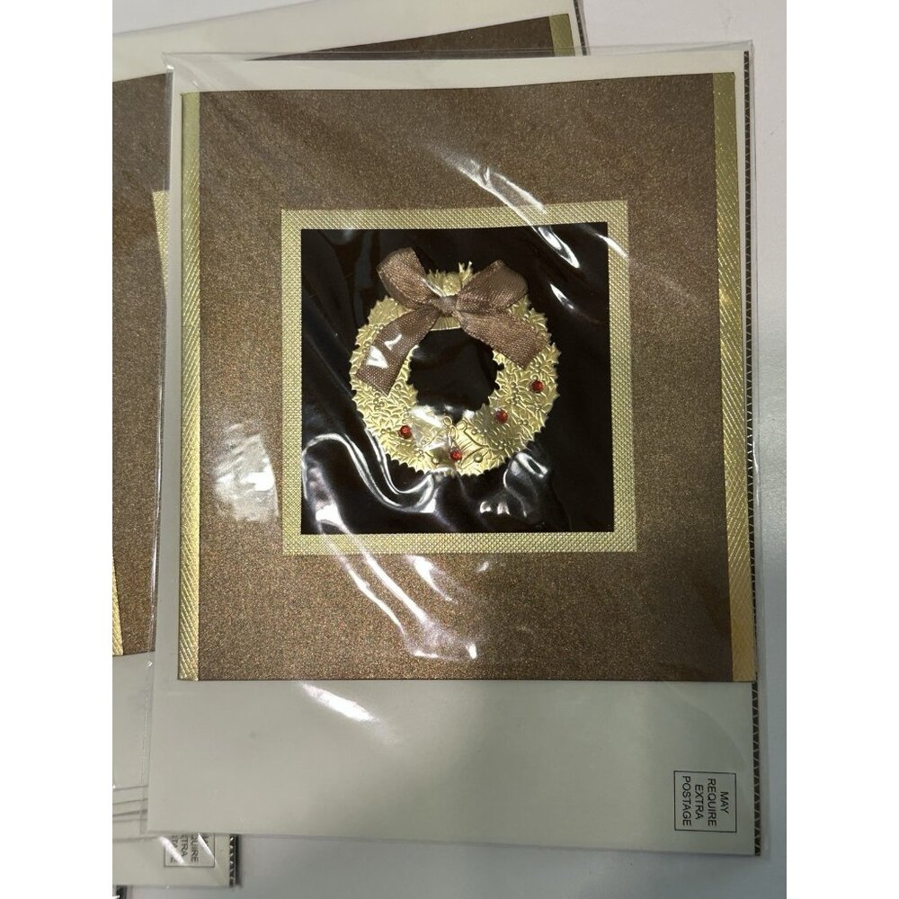 Qty 13 - Burgoyne Embellished Christmas Greeting Cards - Wreath Metallic Bow